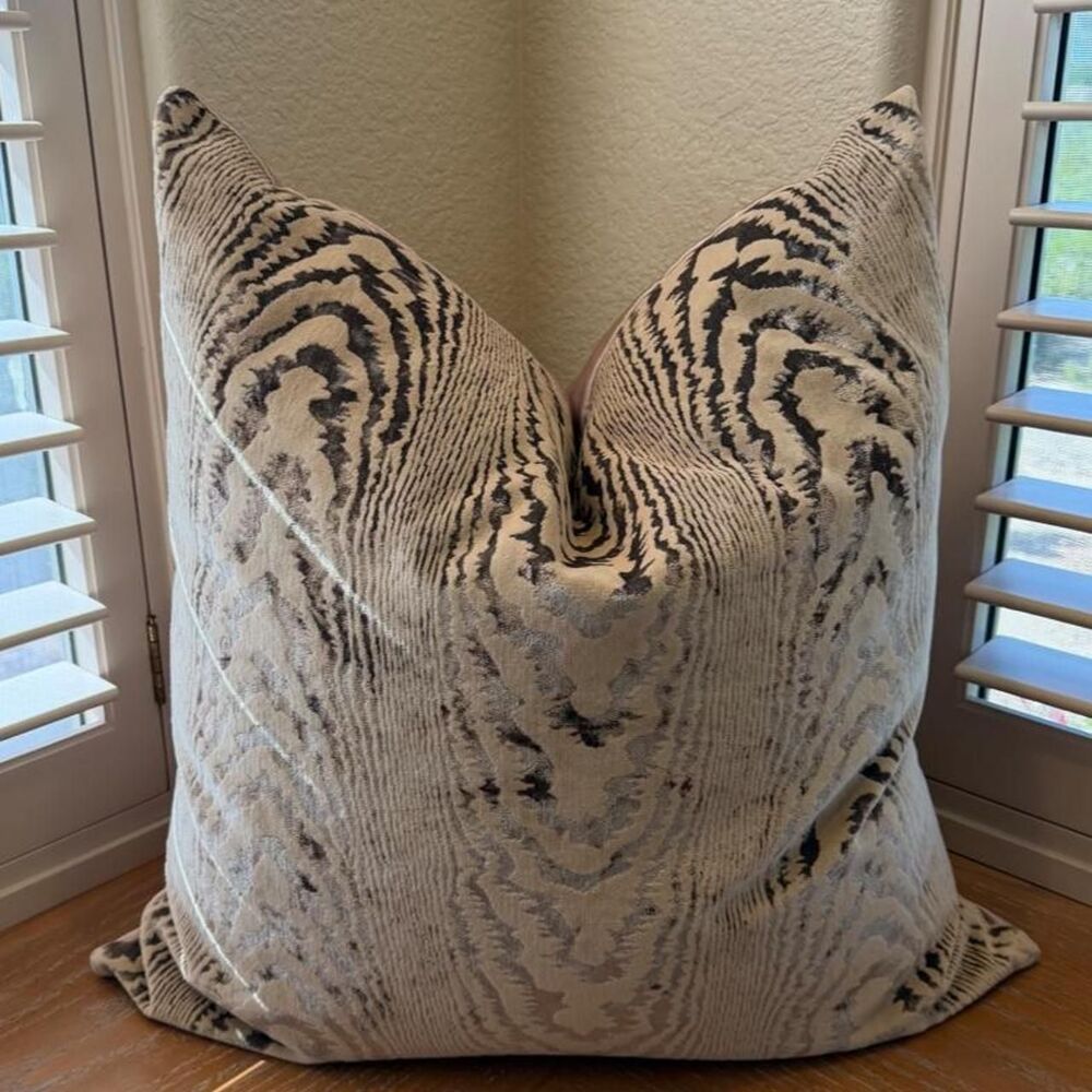Tan Taupe Velvet & Sateen Pattern Pillow Cover & Pillow Insert